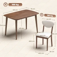 HOMCOM Set tavolo da pranzo con 4 sedie imbottite per 4 persone, Crema(m-3)