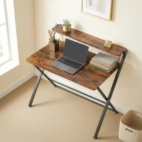 HOMCOM Compact Folding Desk for Small Spaces with Storage Shelf for Home Office, Rustic Brown(m-2)