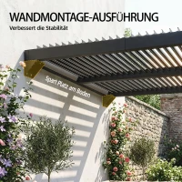 Outsunny Pergola ca. 3x3 m Aluminium Terrassenüberdachung mit verstellbar Lamellendach Wandmontage Dunkelgrau(m-5)