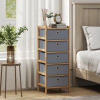 HOMCOM Chest of Drawers, 5 Fabric Drawers Narrow Dresser with Bamboo Frame, Light Grey(m-2)