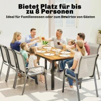 Outsunny Gartentisch 180 x 86 cm für 6-8 Personen Holztisch mit Lamellen-Tischplatte Stahlrahmen Teak(m-4)