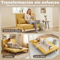 HOMCOM Sofá Cama de 2 Plazas Plegable Sofá Cama Tapizado en Lino con Respaldo Ajustable 5 Posiciones 2 Almohadas Amarillo(m-4)