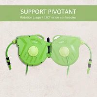 Outsunny 180° Swivel Wall-Mounted Automatic Hose Reel 20 + 2 m with Spray Nozzle and Integrated Wall Bracket, Green(m-4)