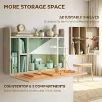 HOMCOM Wall Mounted Desk, Drop Leaf Floating Laptop Desk with Space Saving Storage Compartments for Home Office, Oak(m-5)