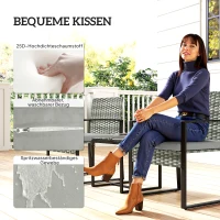 Outsunny Rattan Bistroset, 3 teiliges Gartenmöbel-Set mit 2 Gartenstühlen, Couchtisch, abnehmbar Kissen Hellgrau(m-6)