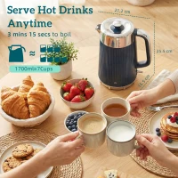 HOMCOM Electric Stainless Steel Kettle and Toaster Set, 3000W 1.7L UK Strix Thermostat Dark Blue(m-3)