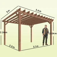 Outsunny 3.6 x 3 m Wooden Pergola Kit, Garden Pergola Gazebo Grape Trellis with Triangle Supports, Maple Wood-effect(m-3)