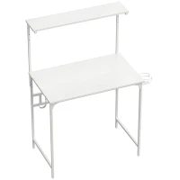 HOMCOM Computer Desk, 80cm Home Office Study Table with Hutch Shelf, Cup Holder, Headphone Hook, White(m-1)
