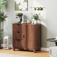 HOMCOM Buffet salon meuble de rangement avec placard à porte 3 tiroirs et étagère réglable 75 x 39 x 80 cm, effet bois marron(m-10)