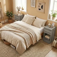 HOMCOM Set of Two Modern Storage Bedside Tables - Grey(m-2)