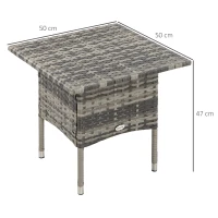Outsunny Rattan Side Table, Outdoor Coffee Table with Plastic Board Under the Full Woven Table Top for Patio, Garden, Balcony, Mixed Grey(m-3)