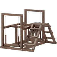 PawHut Aire de jeux en bois, Perchoir en bois pour poule, avec balançoire, échelle, plateformes, 82 x 60 x 55 cm, marron(m-12)
