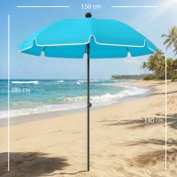 Outsunny Parasol plażowy Ø150 cm wodoodporny, składany parasol z kotwicą do piasku, regulowanym nachyleniem i torbą do przenoszenia, niebieski(m-3)