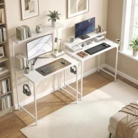 HOMCOM Computer Desk, 80cm Home Office Study Table with Hutch Shelf, Cup Holder, Headphone Hook, White(m-9)