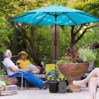 Outsunny 2.6 m Garden Parasol Umbrella with Aluminium Pole, Outdoor Patio Umbrella with Tilt and Crank, Vent, Blue(m-2)