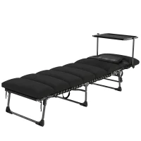 Outsunny Folding Sun Lounger with Canopy, Reclining Sunbed with Cushion, Side Pocket, Carrying Handle, Black(m-11)