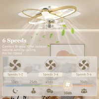 HOMCOM Ceiling Fan with Light and Remote, 3 Colour Temperatures, LED Mount Ceiling Fan Light for Bedroom, Gold Tone(m-6)