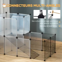PawHut Enclos lapin interieur, 2 niveaux, parc modulable pour petits animaux, 27pcs, 140 x 70 x 90 cm, noir(m-7)
