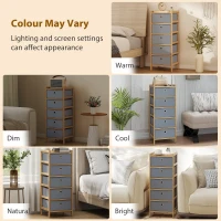 HOMCOM Chest of Drawers, 5 Fabric Drawers Narrow Dresser with Bamboo Frame, Light Grey(m-9)