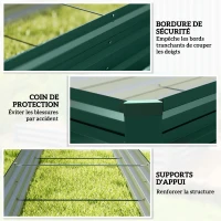 Outsunny Carré potager rectangulaire, lit de jardin surélevé en acier galvanisé, fond ouvert, 240 x 60 x 30 cm, vert(m-7)