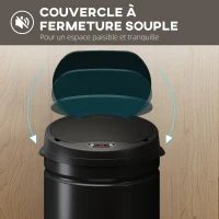 HOMCOM Poubelle cuisine automatique 30L acier inoxydable, poubelle à couvercle à fermeture en douceur, 32x30,5x51cm, noir(m-7)