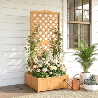 Outsunny Floreira com Treliça de Madeira com 2 Caixas Dobráveis Base de Ripas Vaso Elevado 73x70x170 cm Madeira(m-4)