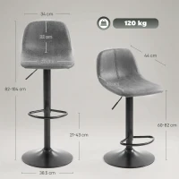 HOMCOM Bar Stools Set of 2, Modern Swivel Barstools with Footrest for Kitchen Island and Dining Room, Grey(m-3)