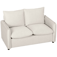 HOMCOM Canapé 2 Places Rembourré en Tissu Effet Cuir Respirant, Rembourrage Épais, 2 Coussins, Accoudoirs, pour Salon, Crème