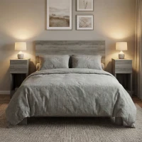 HOMCOM Set of Two Modern Storage Bedside Tables - Grey(m-7)