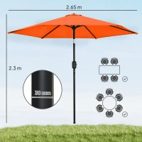 Outsunny 2.6 m Garden Parasol Umbrella with Aluminium Pole, Outdoor Patio Umbrella with Tilt and Crank, Vent, Orange(m-3)