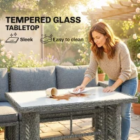 Outsunny 6 Seater Rattan Garden Furniture Set with 3 Loveseats, Table, Patio Rattan Furniture Corner Sofa Set, Grey(m-8)