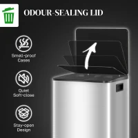 HOMCOM 40L Dual Compartment Stainless Steel Bin, with Deodoriser Holders - Silver Tone(m-6)