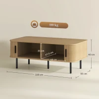 HOMCOM Măsuță de Cafea cu 2 Rafturi pentru Depozitare și Uși Glisante, din Lemn și Oțel, 100x55x40 cm, Negru și Stejar(m-3)
