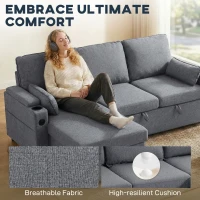 HOMCOM Corner Sofa Bed, L Shaped Sleeper Sectional Sofa with Reversible Storage Chaise, Grey(m-4)