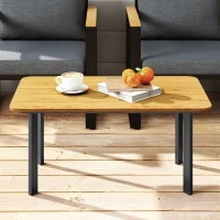 Outsunny Outdoor Garden Coffee Table, Garden Table with Slatted Wood Plastic Composite Top and Metal Frame, Brown(m-8)