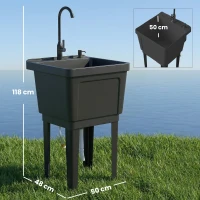 Outsunny Tragbares Camping-Waschbecken mit Seifenspender, Wasserhahn, Einlass- und Ablaufschläuchen, Schwarz(m-3)