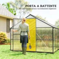 Outsunny Serra per Orto in PC e Alluminio con Porta a Battente e 2 Finestre Regolabili, 304x247x205 cm, Nero(m-7)