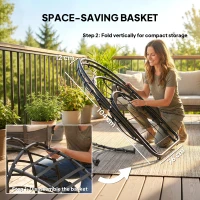 Outsunny Hanging Egg Chair, Indoor Outdoor Swinging Hammock Chair with Stand, Foldable Basket, Side Pocket, Dark Grey(m-5)