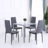 HOMCOM Table à manger pour 4 personnes, table de cuisine avec plateau en verre trempé et pieds en métal, 75 x 75 x 75 cm, gris(m-10)
