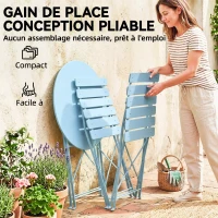 Outsunny Ensemble Bistrot de Jardin 3 Pièces Table et 2 Chaises Pliantes à Lattes Double Protection Antirouille Bleu Clair(m-6)