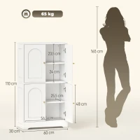 HOMCOM Buffet cuisine, meuble cuisine rangement avec 4 portes cintrées et 2 étagères réglables, 60 x 30 x 110 cm, blanc(m-3)