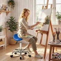 HOMCOM Salon Saddle Stool, Rolling Saddle Chair for Massage, Spa, Clinic, Beauty, Hairdressing and Tattoo, Blue(m-2)