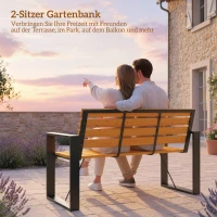 Outsunny Gartenbank 2-Sitzer Wetterfest Holzbank mit Lamelldesign Armlehnen, Holz Sitzbank bis 240 kg Naturholz(m-4)