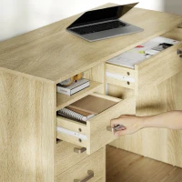 HOMCOM Bureau moderne avec 5 tiroirs, grand plateau, 1 compartiment ouvert, tiroir verrouillable, 110 x 50 x 76cm, chêne(m-9)