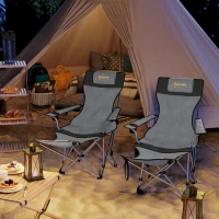 Outsunny Lot de 2 chaises de camping pliante inclinable avec repose-pieds, sac de rangement, porte-gobelet et appui-tête, gris(m-10)