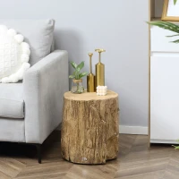 HOMCOM Tree Stump End Table, Round Concrete Side Table for Indoor and Outdoor Use, Natural Wood Effect(m-7)