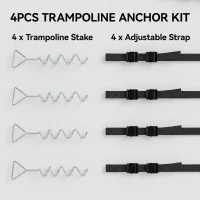 SPORTNOW 4Pcs Trampoline Anchor Kit, 32 cm Galvanised Trampoline Stakes, Spiral Ground Anchors with Triangle Head, Straps(m-4)