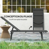 Outsunny Lot de 2 bain de soleil chaise longue pliante textilène transat jardin extérieur inclinable 54 x 164 x 84 cm noir(m-6)