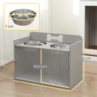PawHut Erhöhte Futterstation mit 2 Näpfen und Schrank, MDF, Edelstahl, Knochenmuster, Grau(m-3)