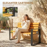 Outsunny Gartenbank 2-Sitzer Wetterfest Holzbank mit Lamelldesign Armlehnen, Holz Sitzbank bis 240 kg Naturholz(m-7)